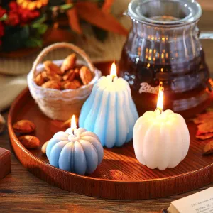 Soy Wax Candles: Handmade BLUE Pumpkin Shaped Scented Candles | Pumpkin Dreams: 3 Handmade Fall Soy Candles in Pastel Hues 🍂