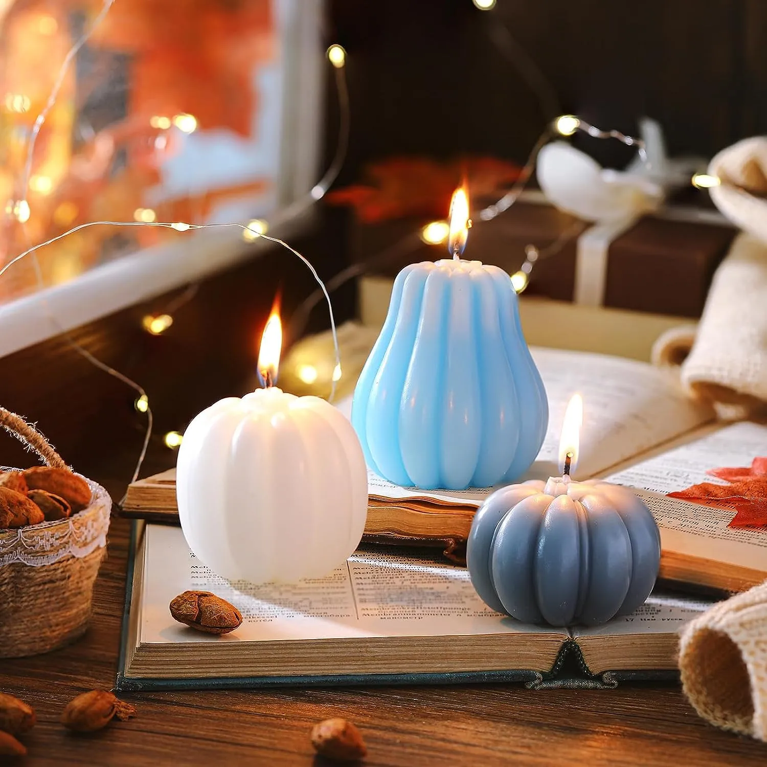 Soy Wax Candles: Handmade BLUE Pumpkin Shaped Scented Candles | Pumpkin Dreams: 3 Handmade Fall Soy Candles in Pastel Hues 🍂