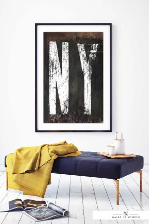 State of New York Vintage Poster Print - NY Home State Wall Art Industrial Bar Decor