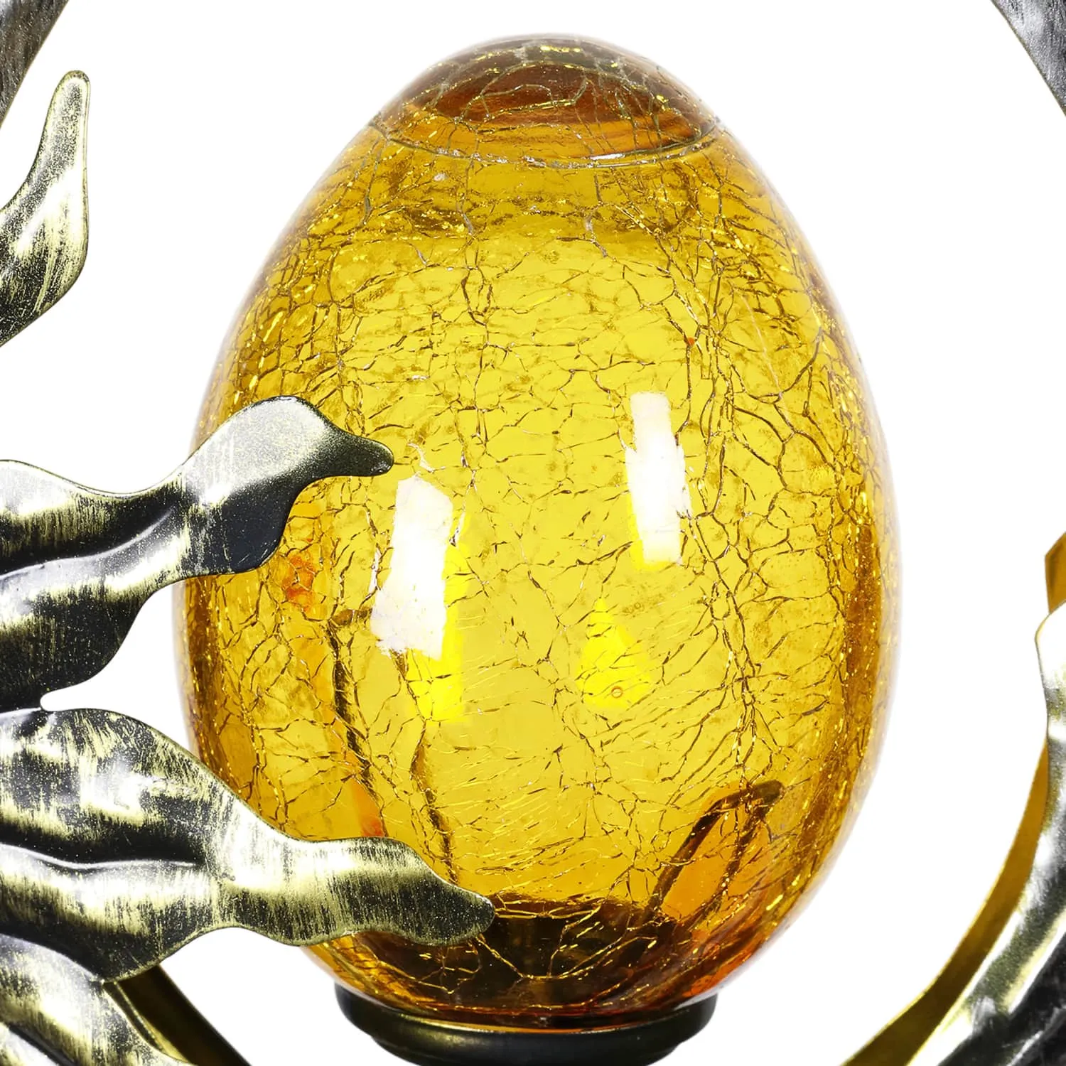 Sun on a Silver Teardrop Solar Garden Stake with Amber Glass Center, 8 by 38 Inches