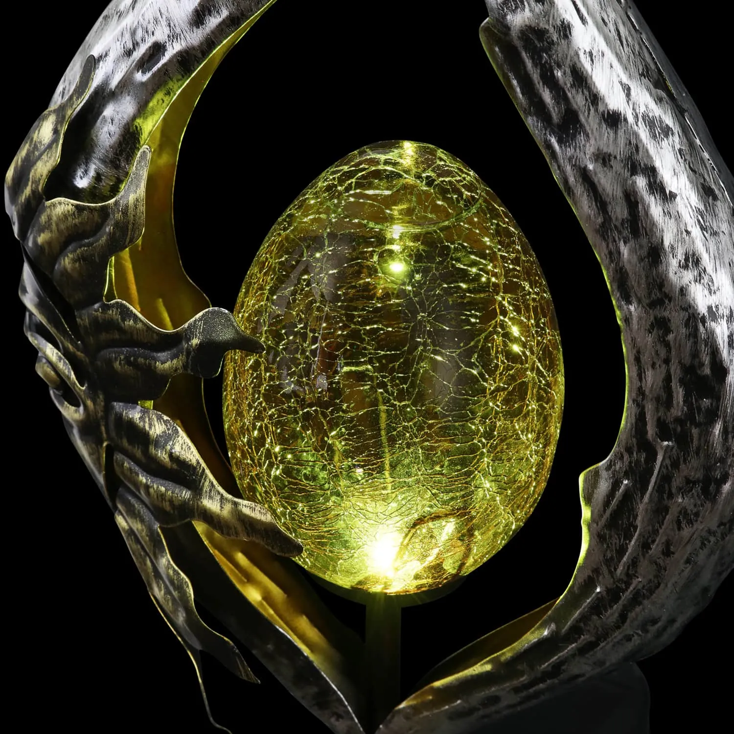 Sun on a Silver Teardrop Solar Garden Stake with Amber Glass Center, 8 by 38 Inches