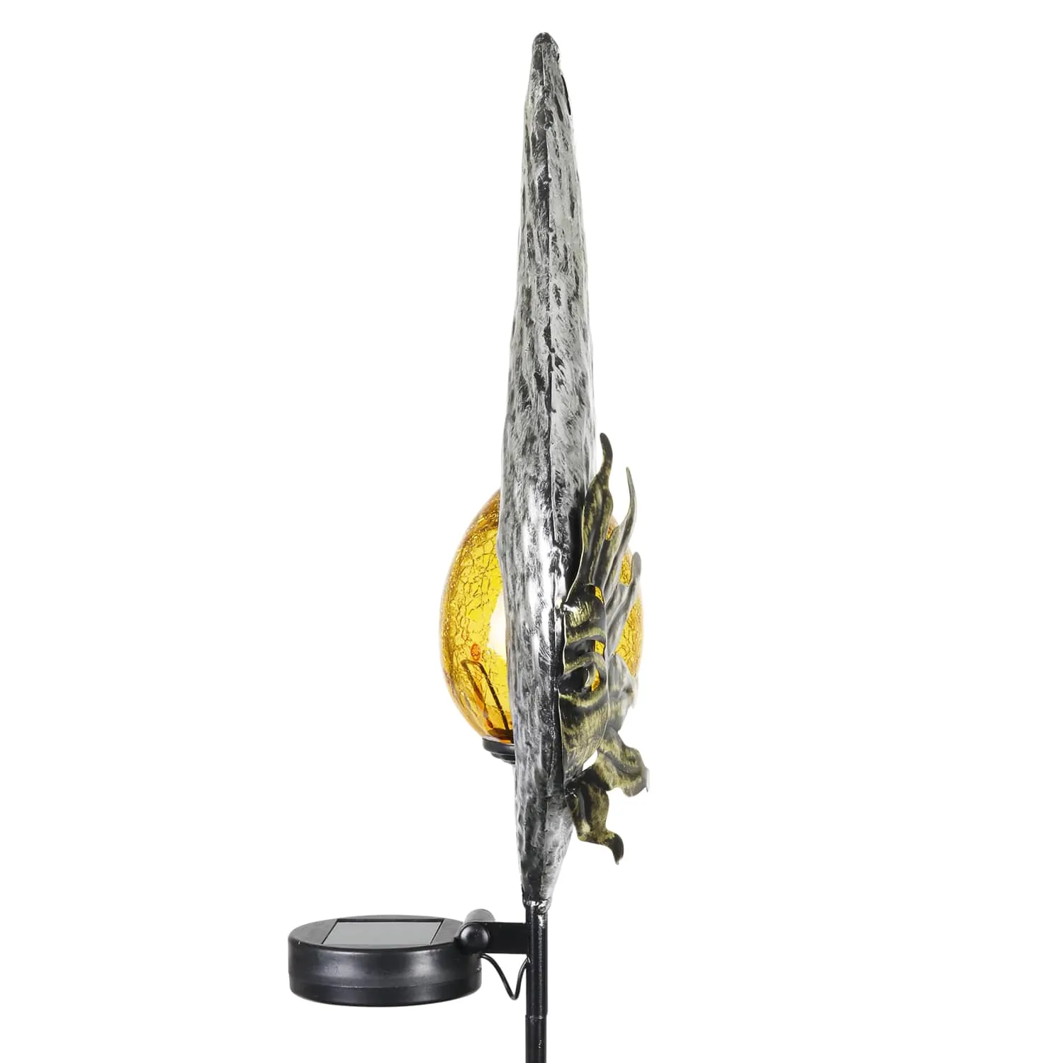 Sun on a Silver Teardrop Solar Garden Stake with Amber Glass Center, 8 by 38 Inches