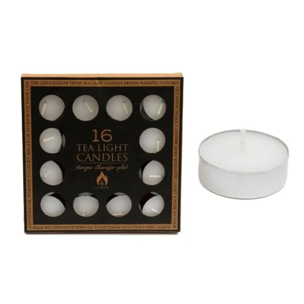 Tea Lights - Pack of 16 4-Hour Unscented Tealight Candles - White