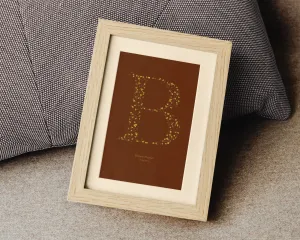 Terracotta personalized name letter prints Pressed yellow wildflowers poster