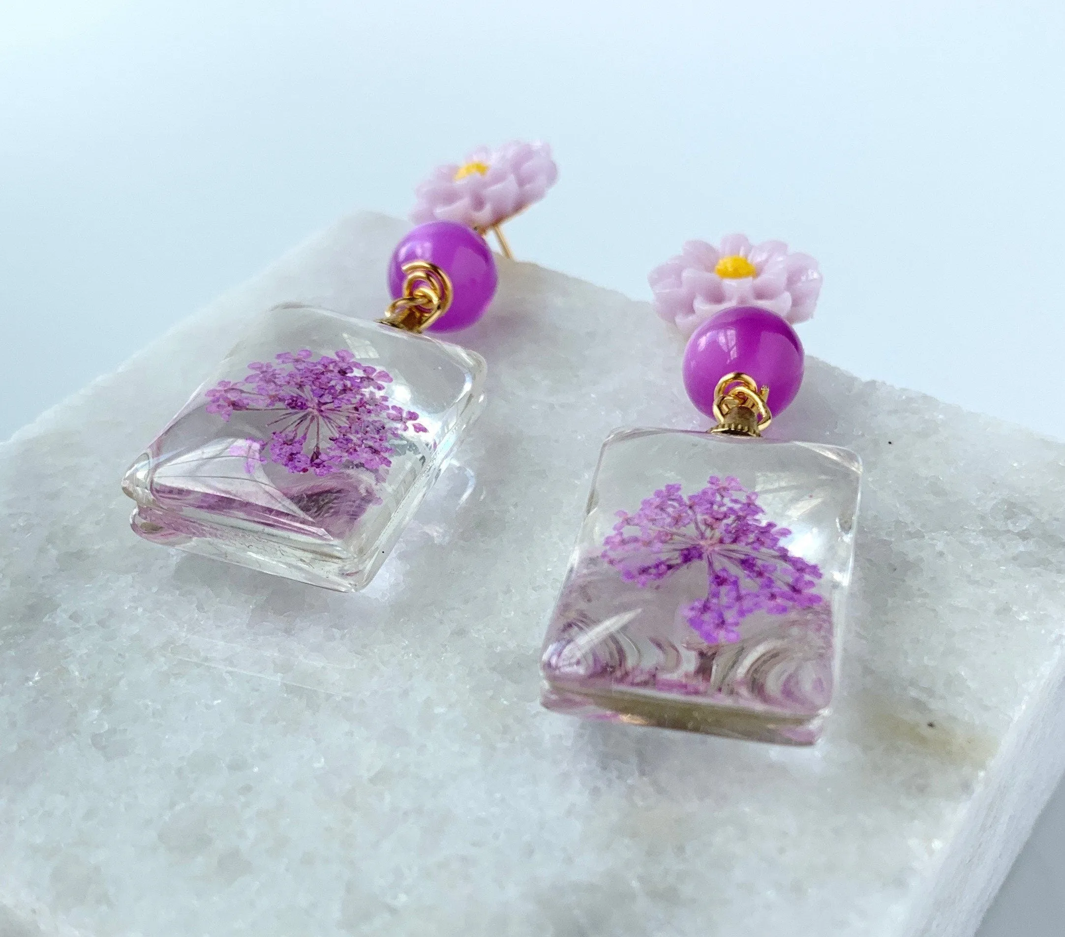 Verbena Dried Pressed Flower Earrings