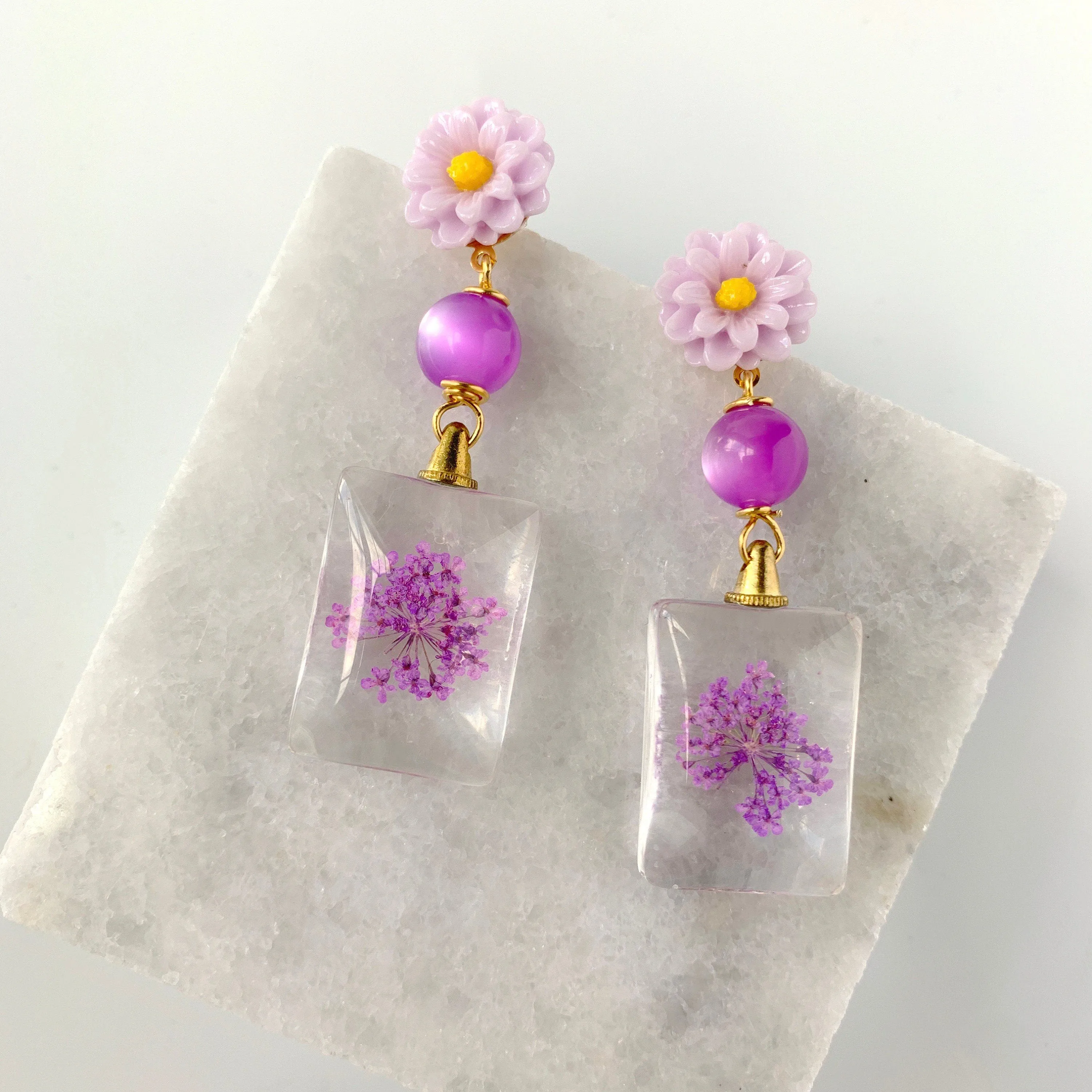 Verbena Dried Pressed Flower Earrings