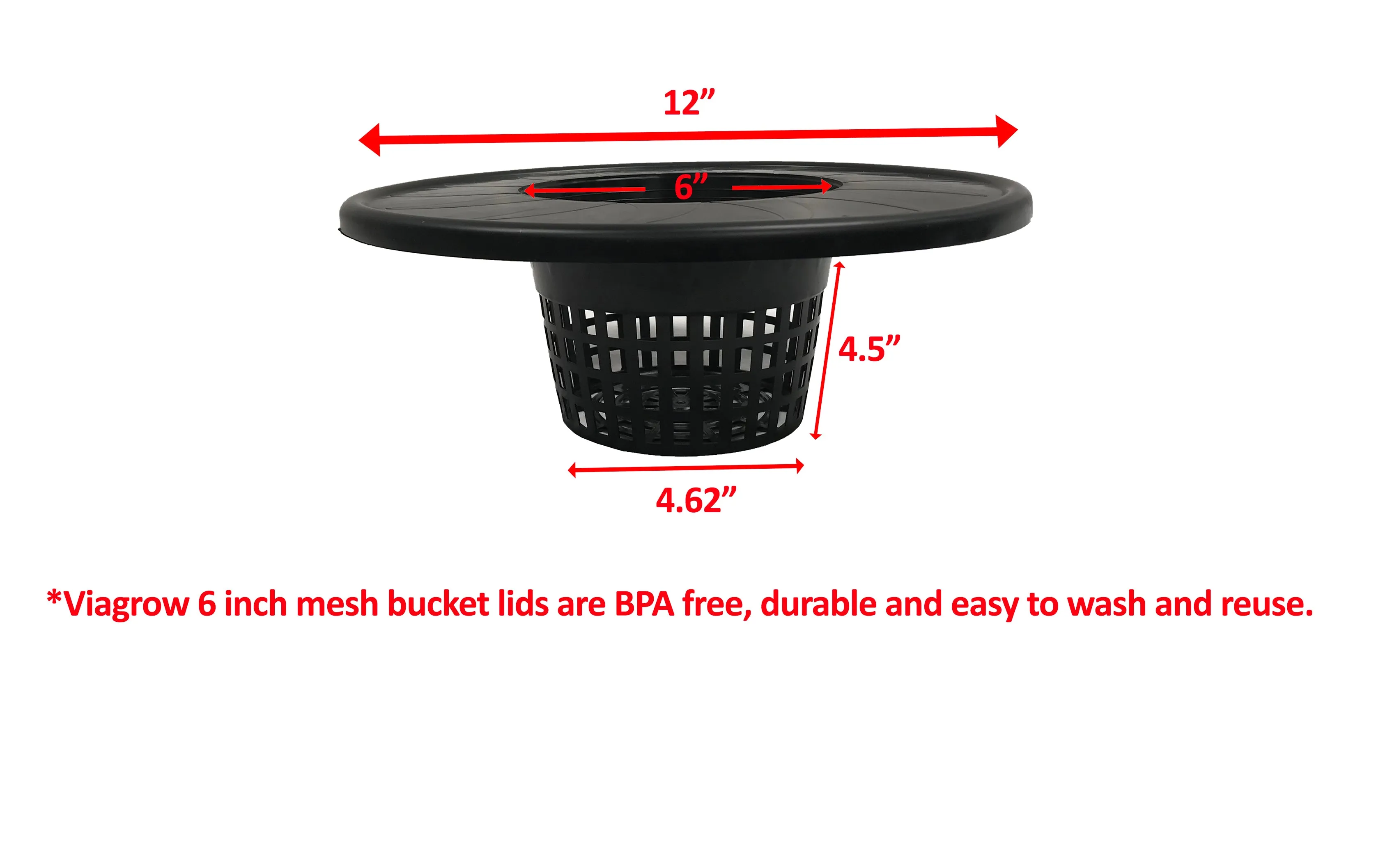 Viagrow 6" Black Mesh Pot Bucket Lid Insert (Case of 96)