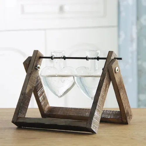 Vintage Hydroponic Wooden Frame Glass Vase