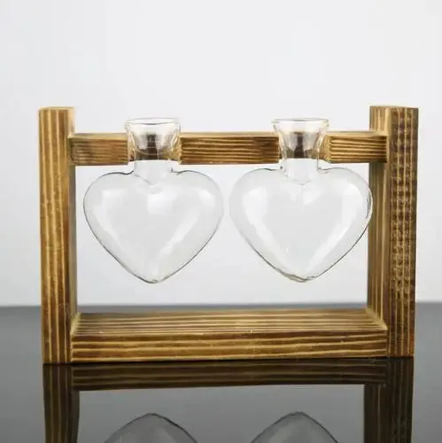 Vintage Hydroponic Wooden Frame Glass Vase