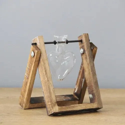 Vintage Hydroponic Wooden Frame Glass Vase