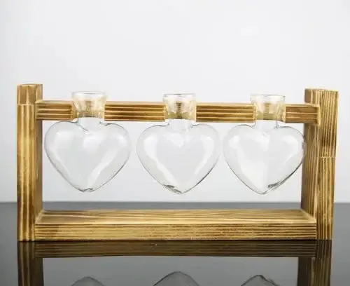 Vintage Hydroponic Wooden Frame Glass Vase