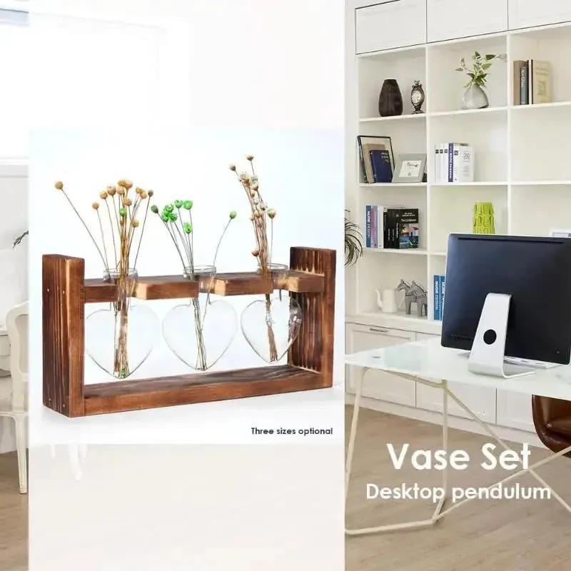 Vintage Hydroponic Wooden Frame Glass Vase