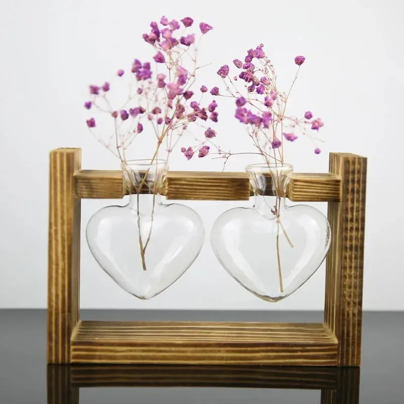 Vintage Hydroponic Wooden Frame Glass Vase
