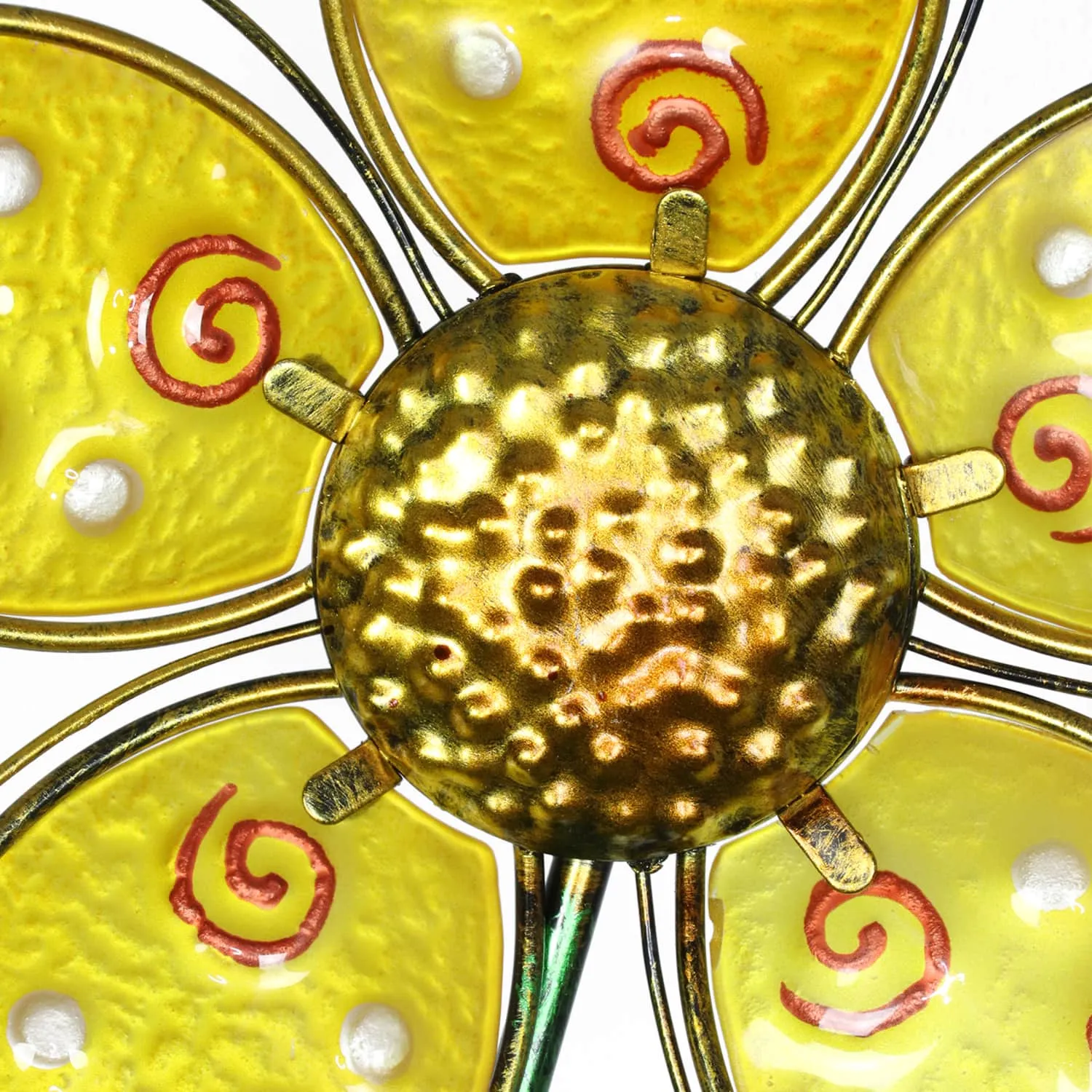 Whimsical Yellow Flower Garden Stake Made of Glass and Metal, 11 by 36 Inches