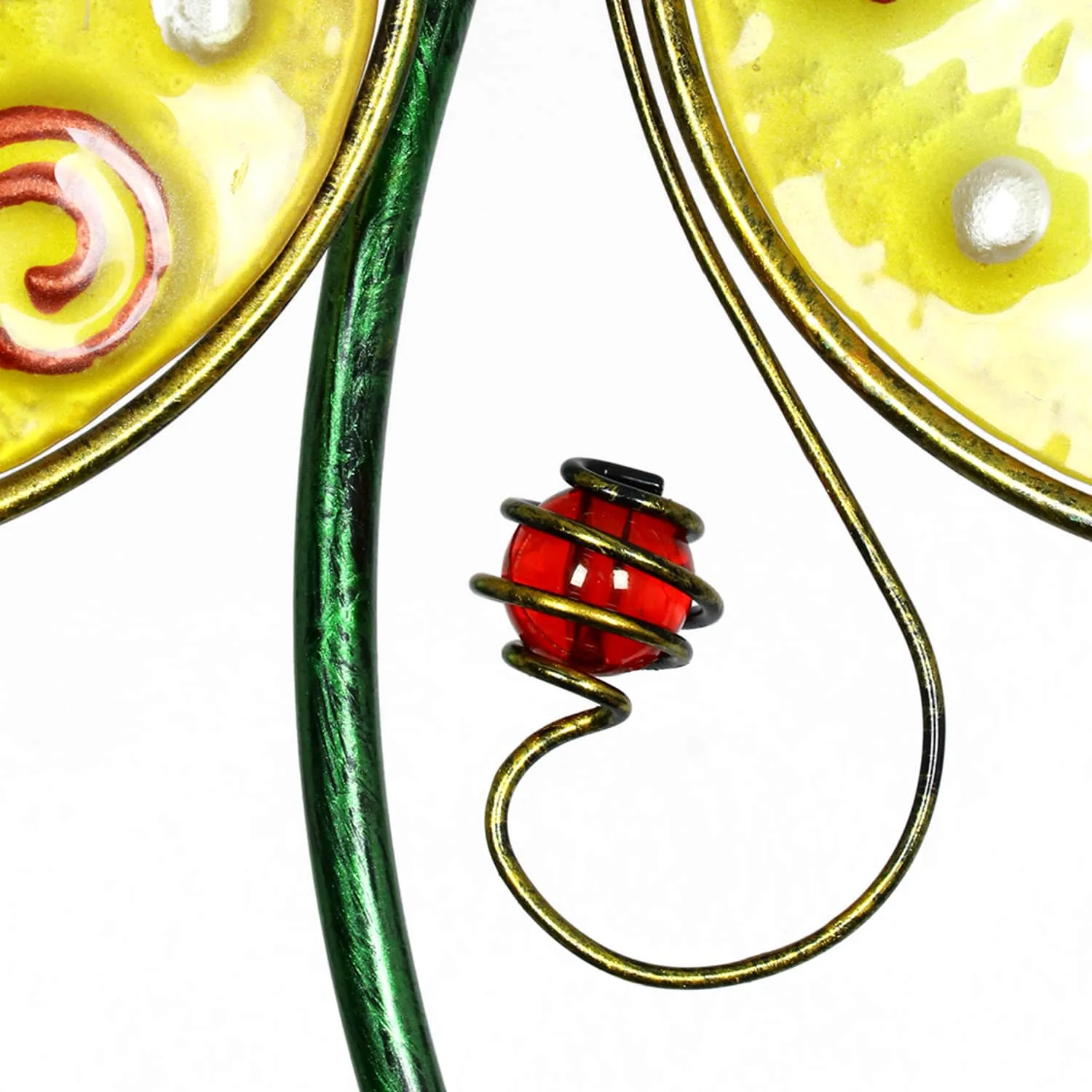 Whimsical Yellow Flower Garden Stake Made of Glass and Metal, 11 by 36 Inches