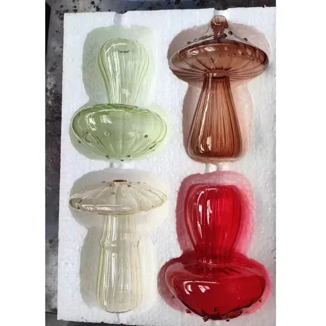 Yeknu Colourful Mushroom Vase Plant Glass Plant  Bud Vase Decoration Home Glass Aromatherapy Vase Living Room Dining Room Desktop